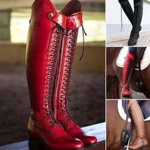 Red knee high boots